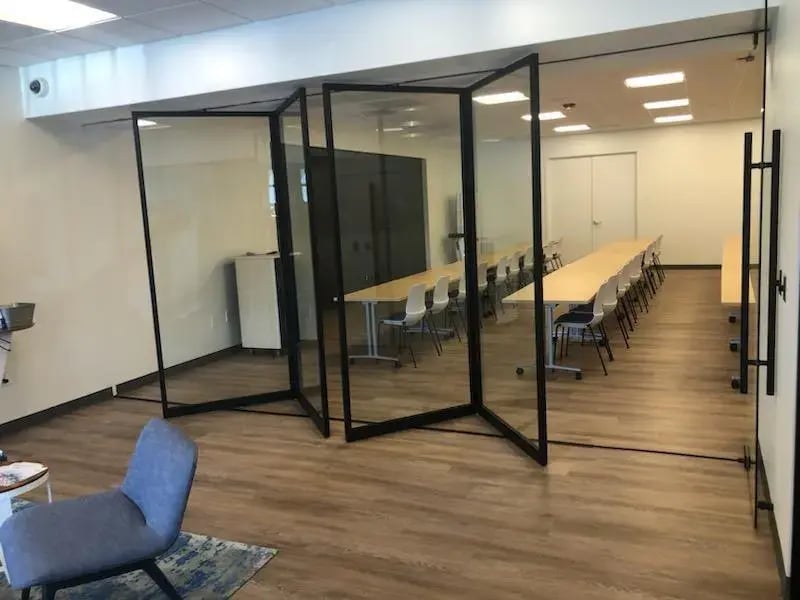 INTERSECTION STACK WITH PIVOT HINGED DOOR PARTIALLY OPEN
